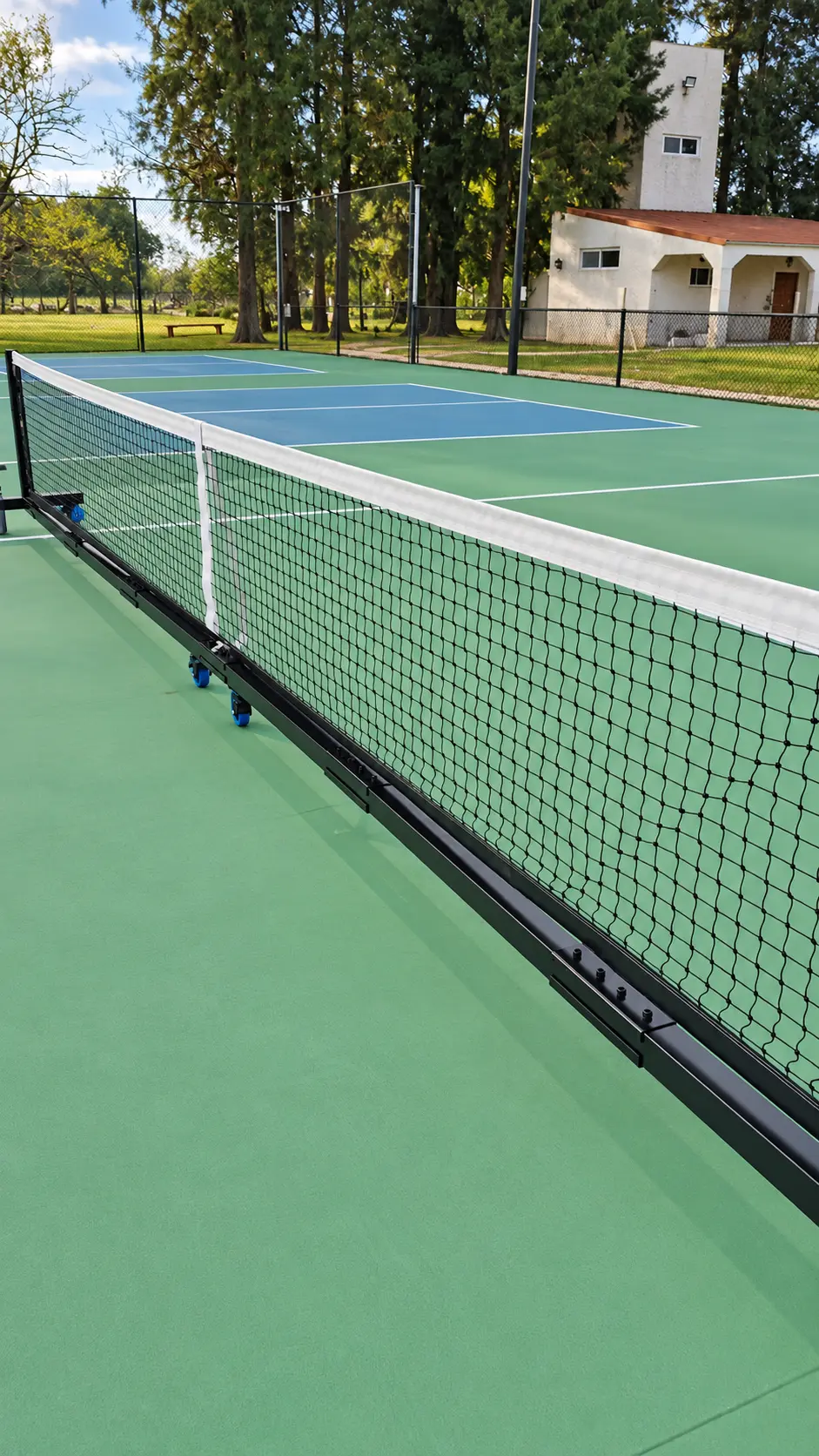 Red profesional instalada en una cancha de pickleball