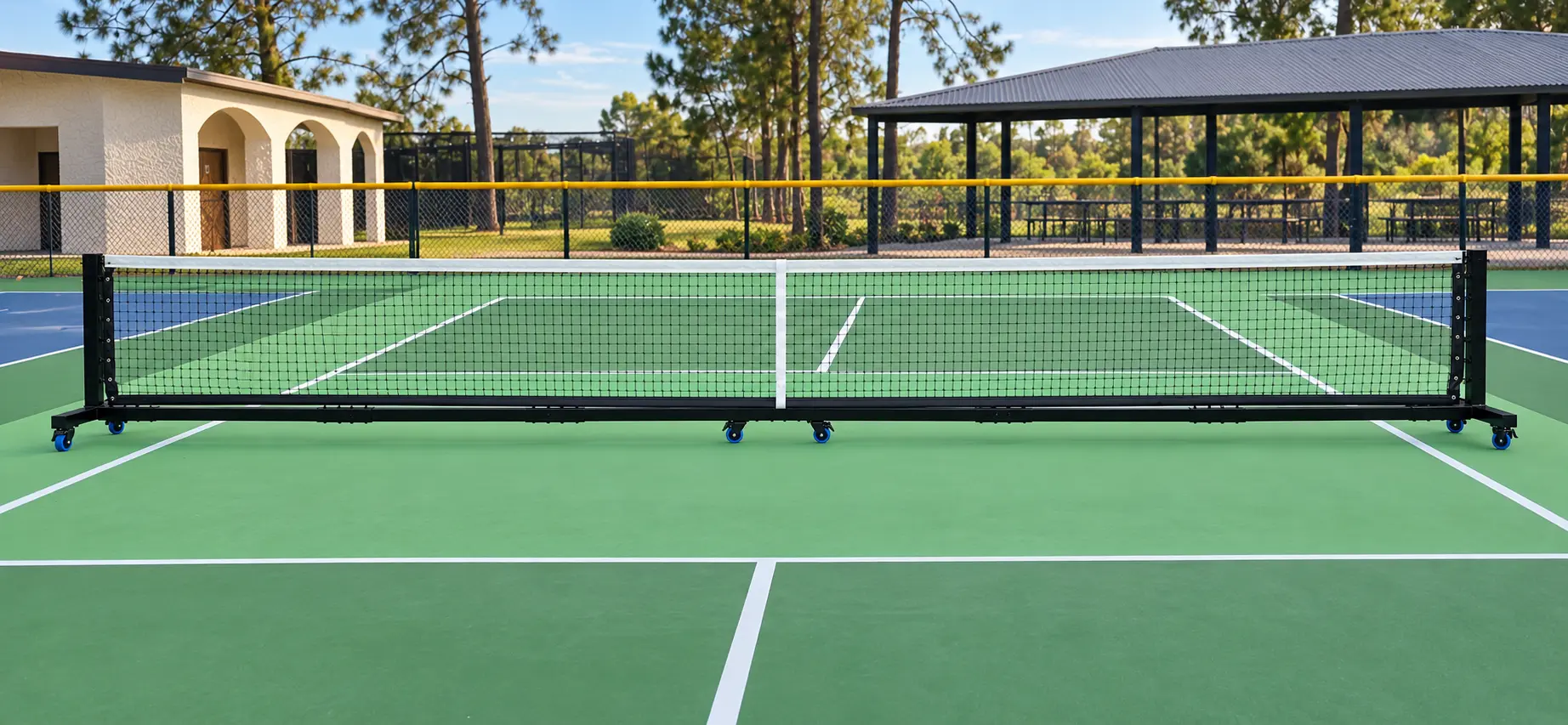 Red profesional de pickleball negra con estructura móvil